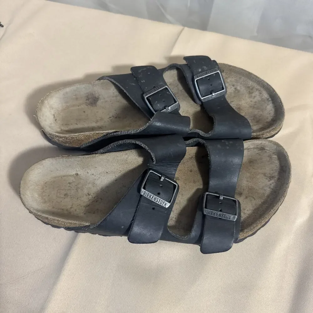 Birkenstock Arizona Men’s 11 Black Leather Double Strap Sandals EU 44 Comfort